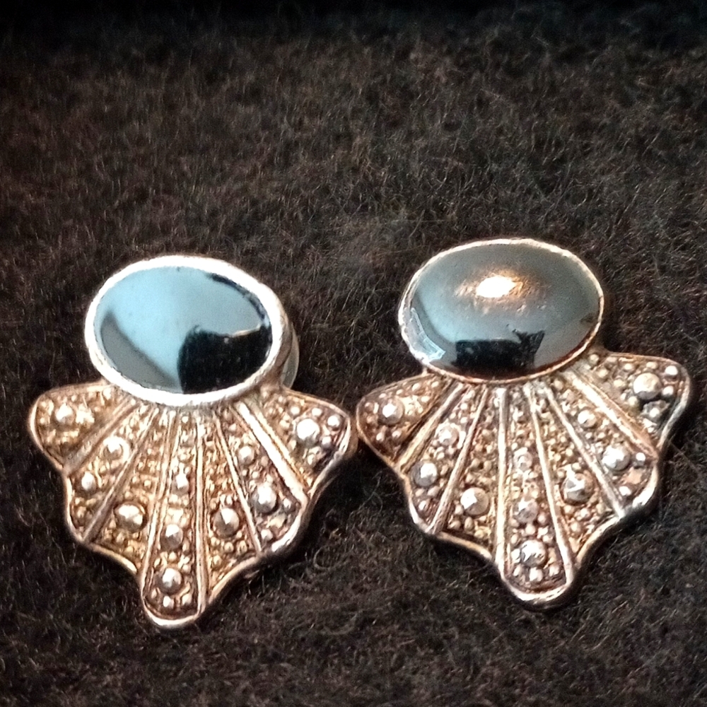 Macy's Silver and Black Earrings